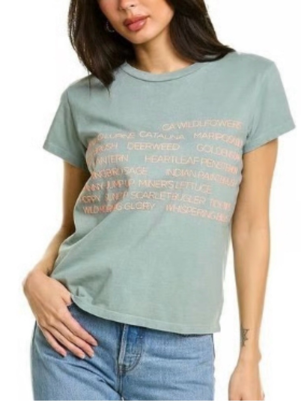 MOTHER Sage Green Short-Sleeve goodie goodie Tee Plant Whisperer small